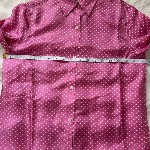 Jones New York Vintage Silk Pink and White Polka Dot Button Down Blouse. - Picture 10 of 11